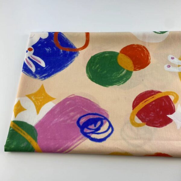 100% Cotton Digital Printed Cartoon Fabric — Graffiti Bunny for Kidswear & DIY Crafts