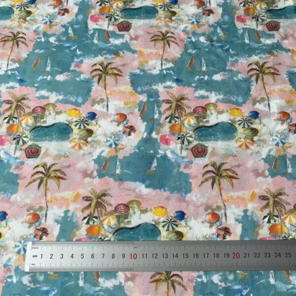 100% Cotton Summer Coconut Tree Printed Fabric — Lightweight & Breathable for Beachwear