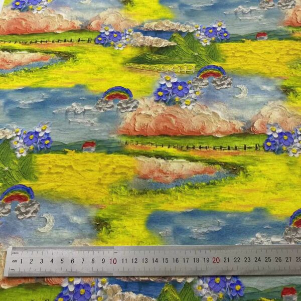 100% Cotton 3D Pastoral Oil-Painting Printed Fabric — Soft & Artistic