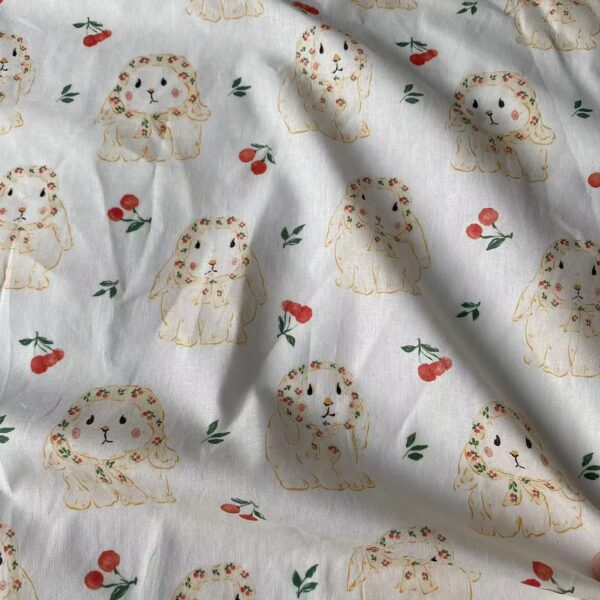 主图-02 100% Cotton Cute Cartoon Bunny Print Fabric — Soft & Comfortable for Kidswear