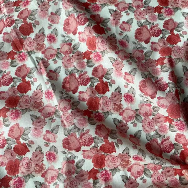 100% Cotton Digital Printed Rose Cluster Fabric — Soft & Elegant for Garments