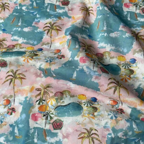 100% Cotton Summer Coconut Tree Printed Fabric — Lightweight & Breathable for Beachwear