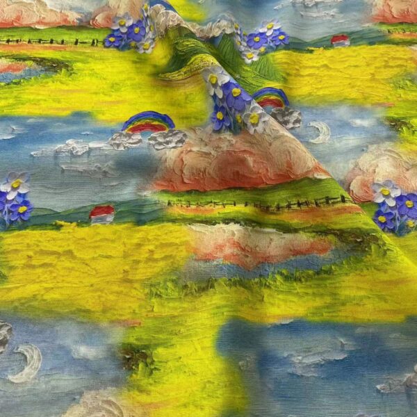100% Cotton 3D Pastoral Oil-Painting Printed Fabric — Soft & Artistic