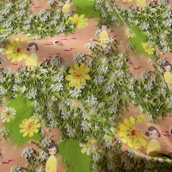 主图-03 100% Cotton Digital Printed 3D Oil Painting Garden Girl Fabric — Premium Kids & Women Apparel Material