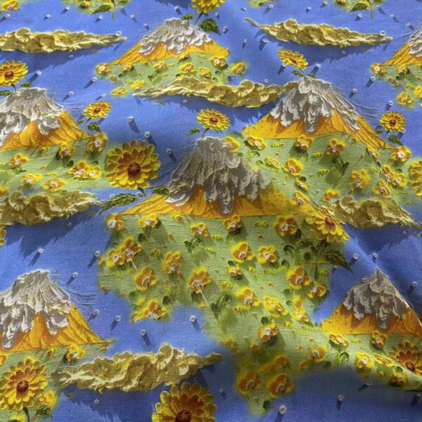 100% Cotton 3D Oil Painting Mountain Print Fabric — Premium Kidswear & Dress Material