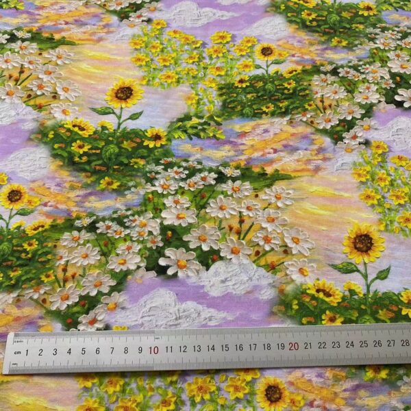100% Cotton Digital Printed Sunflower Fabric — 3D Oil-Painting Texture & Vibrant Color Detail