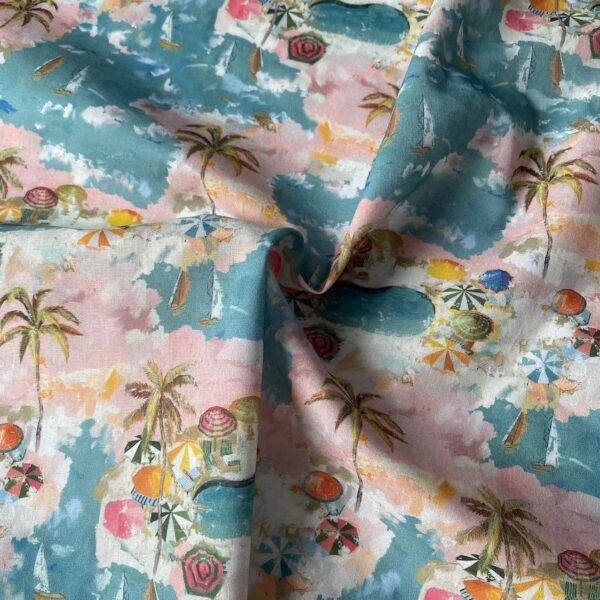 100% Cotton Summer Coconut Tree Printed Fabric — Lightweight & Breathable for Beachwear
