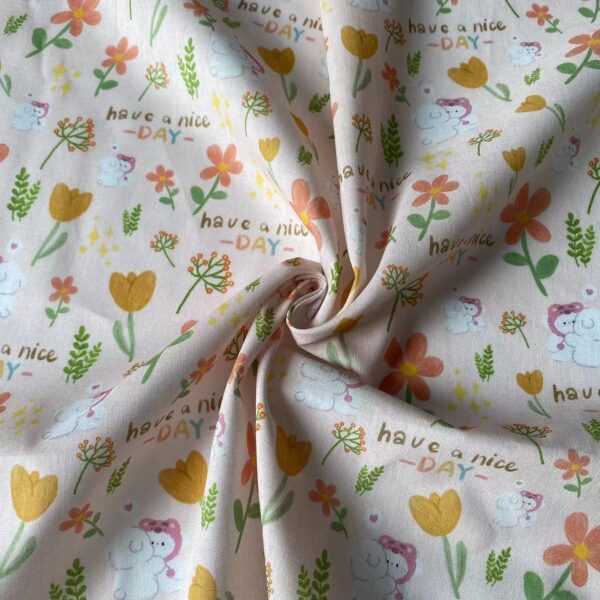 100% Cotton Cartoon Floral Fabric — Soft & Comfortable for Kidswear