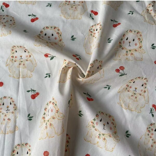 主图-04 100% Cotton Cute Cartoon Bunny Print Fabric — Soft & Comfortable for Kidswear