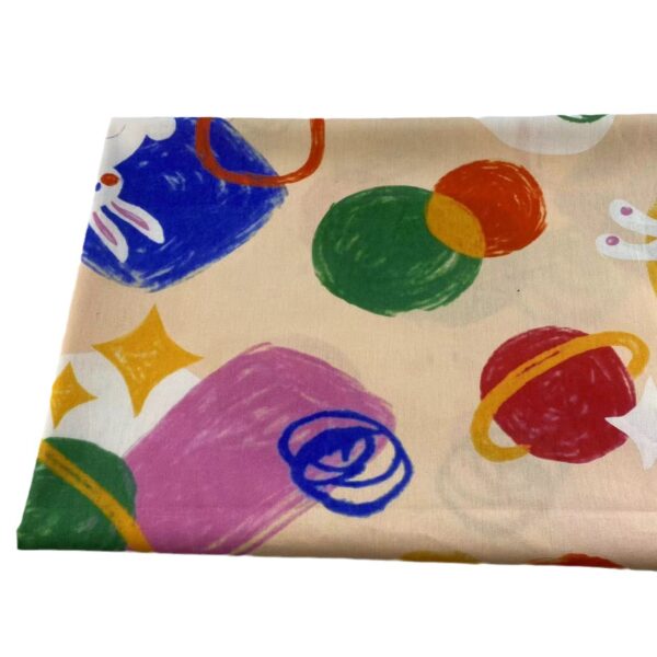 100% Cotton Digital Printed Cartoon Fabric — Graffiti Bunny for Kidswear & DIY Crafts