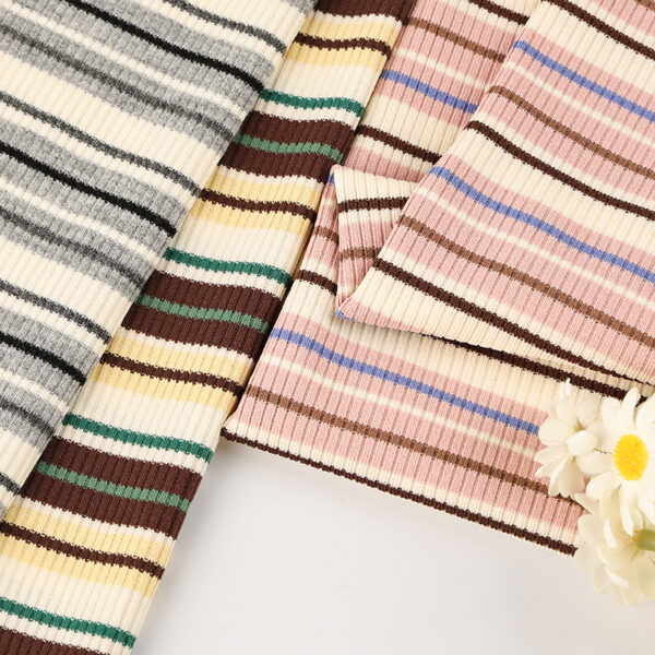 Polyester 2×2 Rib Stripe Fabric — Soft Cotton-Like Stretch & Shape Retention