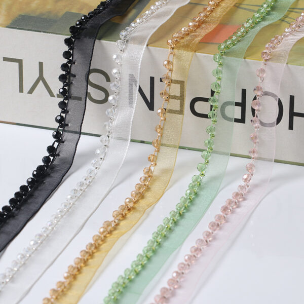 In-stock mesh multi-color handmade beaded DIY pearl and crystal beaded decorations for women's clothing, including lace and ribbon accessories.